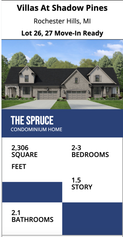 The Spruce - Villas of Shadow Pines- Rochester Hills,,MI - VENTURE BUILDING COMPANY
